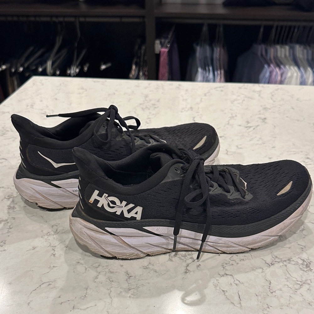 Hoka Black and White Athletic Sneakers